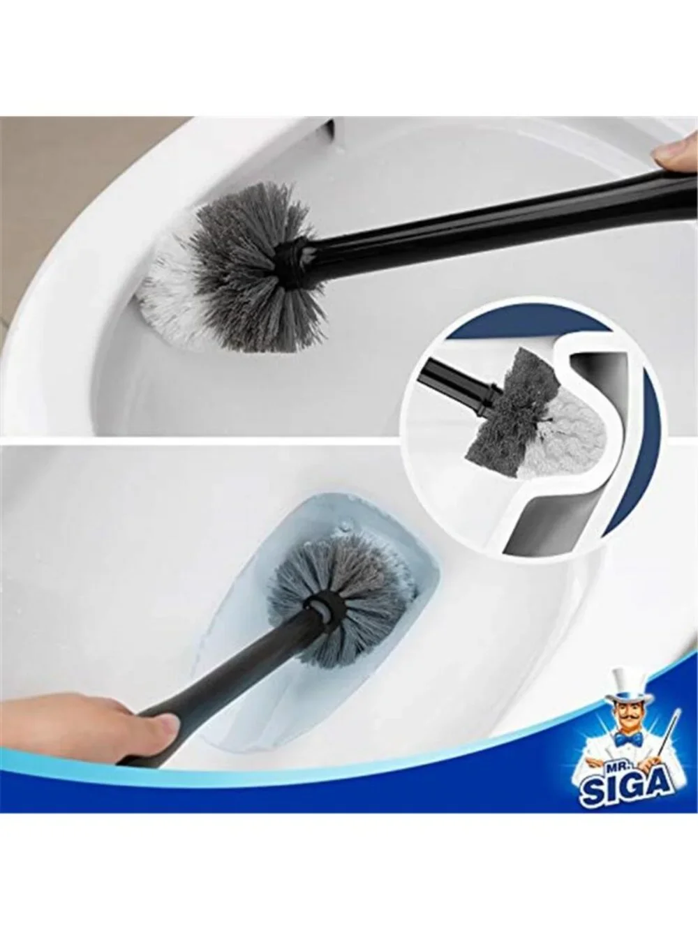 Toilet Bowl Brush With Holder Black Bathroom Cleaning Brush Heavy Duty Bristles